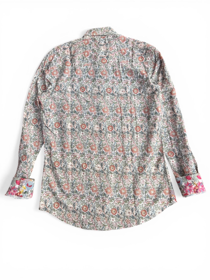 chemise homme motif fleurs beiges coupe slim